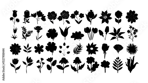 Flower and botanical icon set – vector glyph pictograms