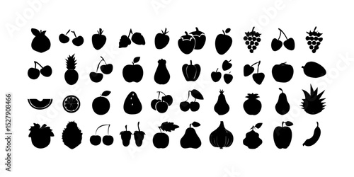 Fruits and berries icon set – vector glyph pictograms