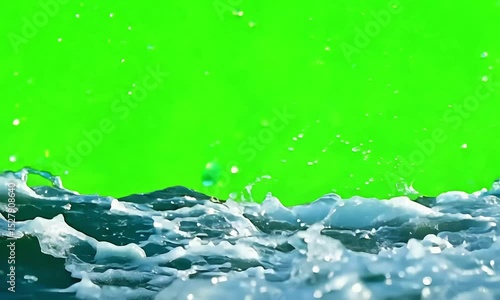 Close Up Of Rough Sea: Dynamic Ocean Waves Crashing with Green Screen Backdrop
