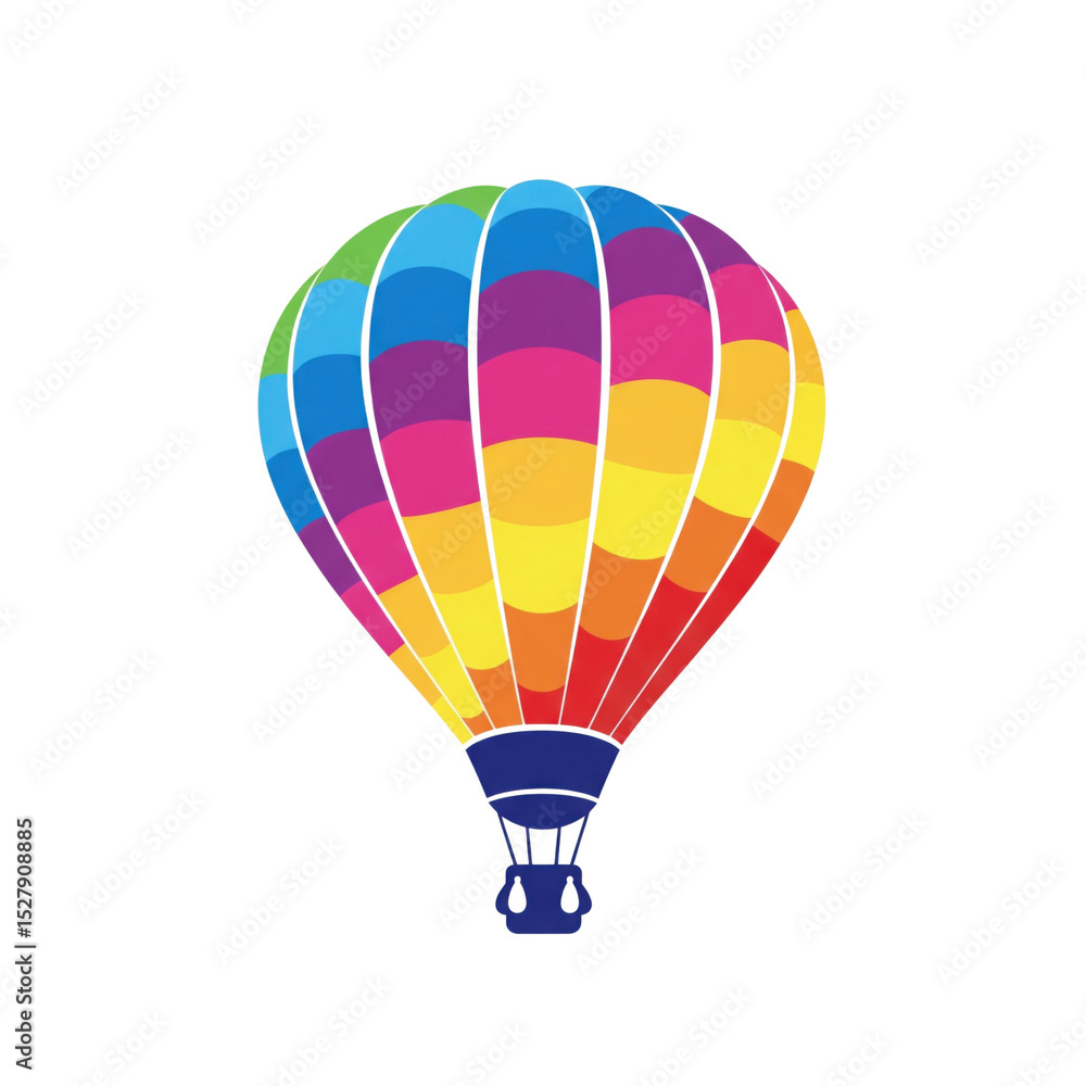 Fototapeta premium Vibrant rainbow colored hot air balloon against a stark black backdrop evokes dreams