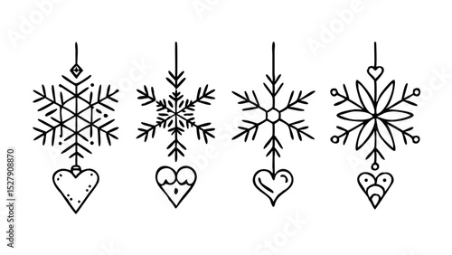 Snowflake Line Icon – Minimal Vector Symbol of Winter and Cold Weather

