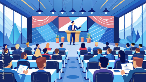 Business Event in Conference Hall – Professional Networking and Presentation Concept

