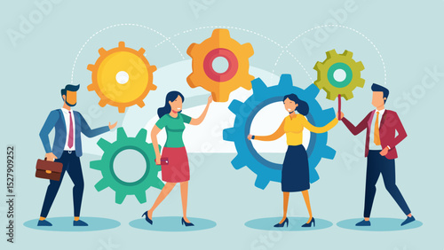 Business People Joining Gears – Teamwork and Collaboration for Success Concept

