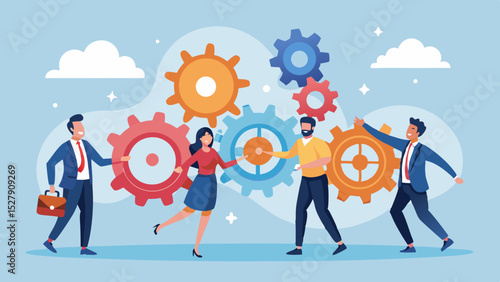 Business People Joining Gears – Teamwork and Collaboration for Success Concept

