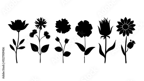 Flower botanical icon set – vector glyph pictograms