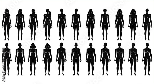 Female Body Types Silhouette Collection Diverse Women Poses Vector Illustration