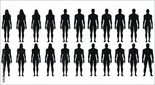 Man And Woman Silhouettes Body Types Set Of Vector Icons