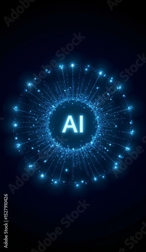 Wallpaper Mural AI Text Surrounded by Radiating Blue Light Particles on Dark Background Torontodigital.ca