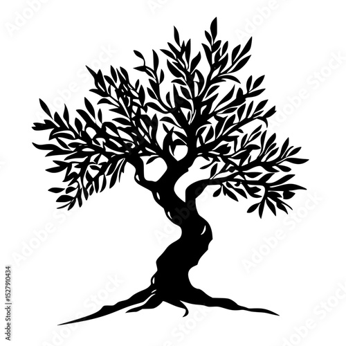 black silhouette of an olive tree on a white background black, olive tree, silhouette, tree