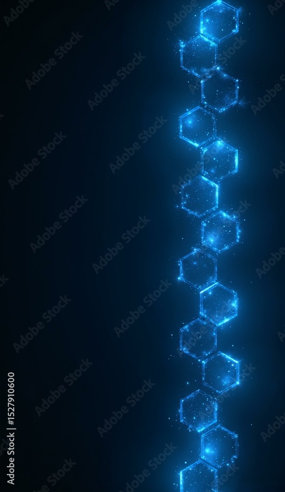 Obraz premium Vertical Chain of Illuminated Hexagons on a Dark Gradient Background