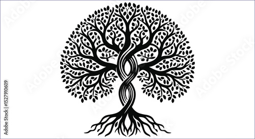Stylized Black Tree Of Life Symbol On White Background Illustration