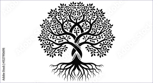 Tree Of Life Vector Illustration With Intertwined Branches And Roots