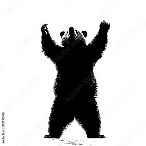a black and white silhouette of a bear standing on its hind legs arm, bear, black, leg, silhouette, stand 