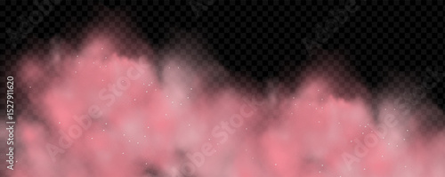 Pink powder dust with glittering shimmering swirls, shiny glitter design. Magical motion, sparkling lines on a black background.