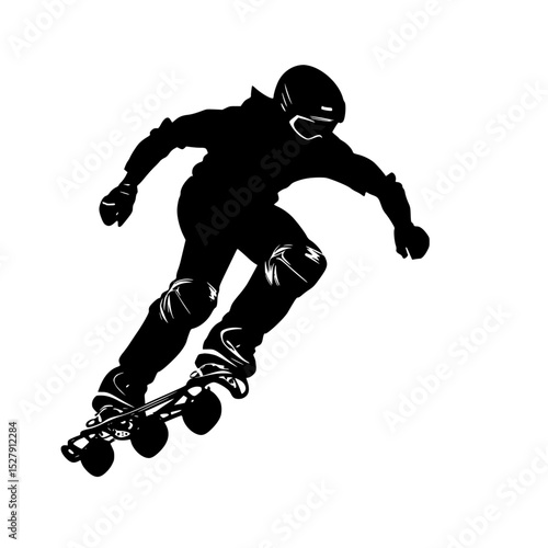 a black and white silhouette of a man riding a skateboard black, man, person, ride, silhouette, skateboard, skateboarder