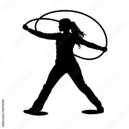 a black silhouette of a girl with a hula hoop black, girl, silhouette, woman