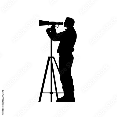 a silhouette of a man looking through a telescope black, look, man, silhouette, telescope, tripod