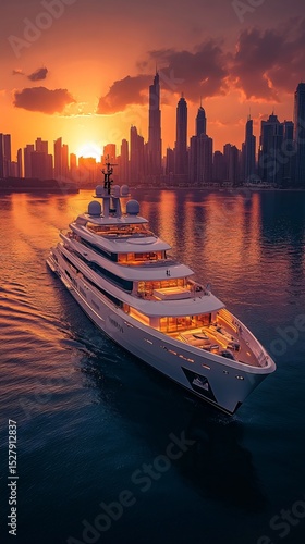 Big luxury yacht at sunset