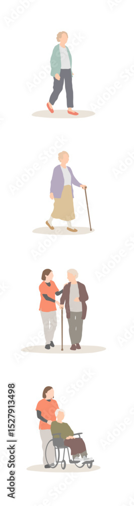 Vertical Storyboard of Elderly Woman’s Daily Support – Care and Mobility Scene Vertical Storyboard of Elderly Woman’s Daily Support – Care and Mobility Scene