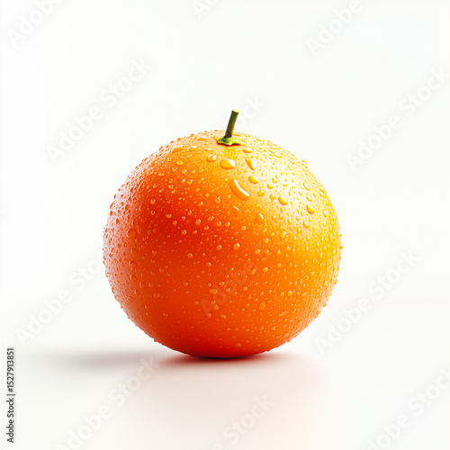 Fresh orange with water droplets isolated on white background, showcasing its vibrant color and juicy texture.