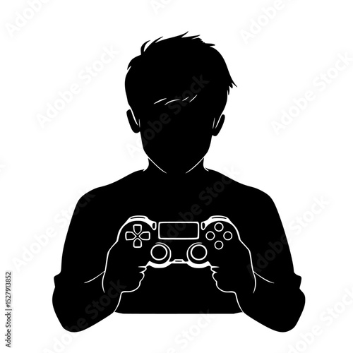 black silhouette of a man playing video game with a camera black, boy, camera, game, icon, man, person, play, silhouette, video game
