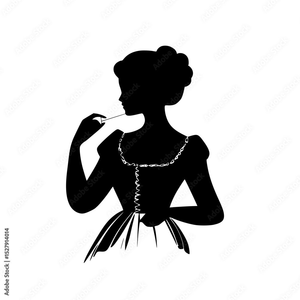 Fototapeta premium a black silhouette of a beautiful lady in a dress beautiful, black, dress, girl, lady, mouth, silhouette, woman