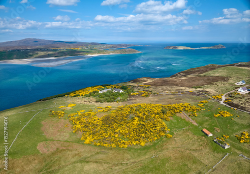aerial view of bay with gol...
