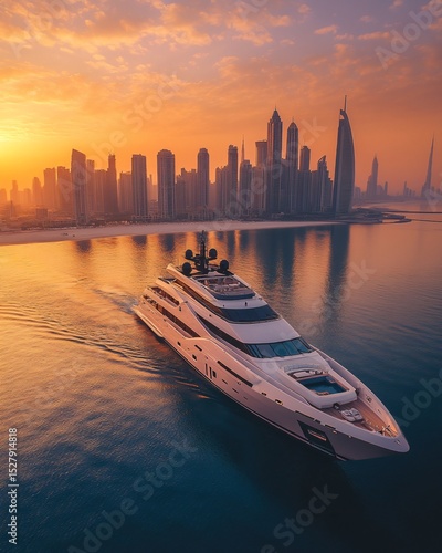 Big luxury yacht at sunset