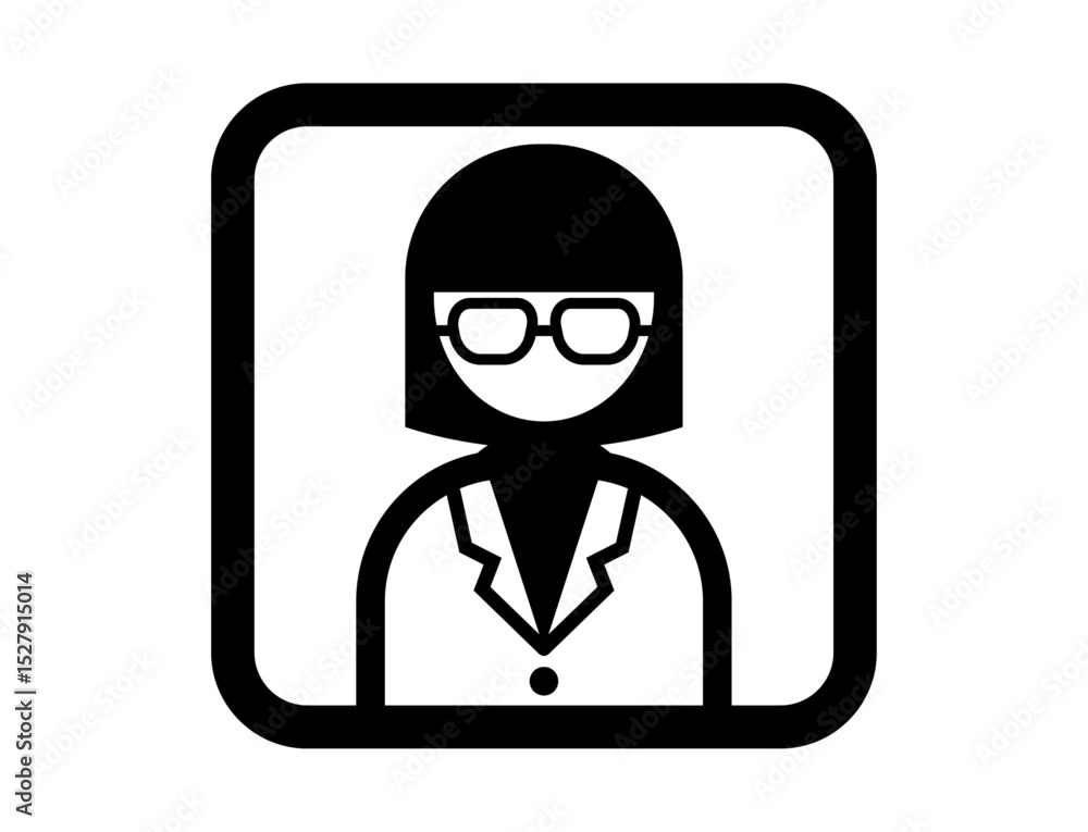Fototapeta premium 白衣を着た人のシンプルな四角いモノクロイラストアイコン