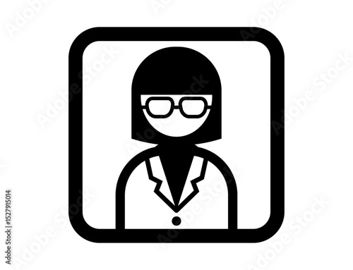 白衣を着た人のシンプルな四角いモノクロイラストアイコン