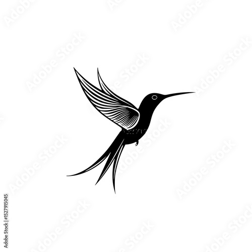 a black and white silhouette of a small bird flying bird, black, fly, hummingbird, silhouette, small, tattoo, wing 