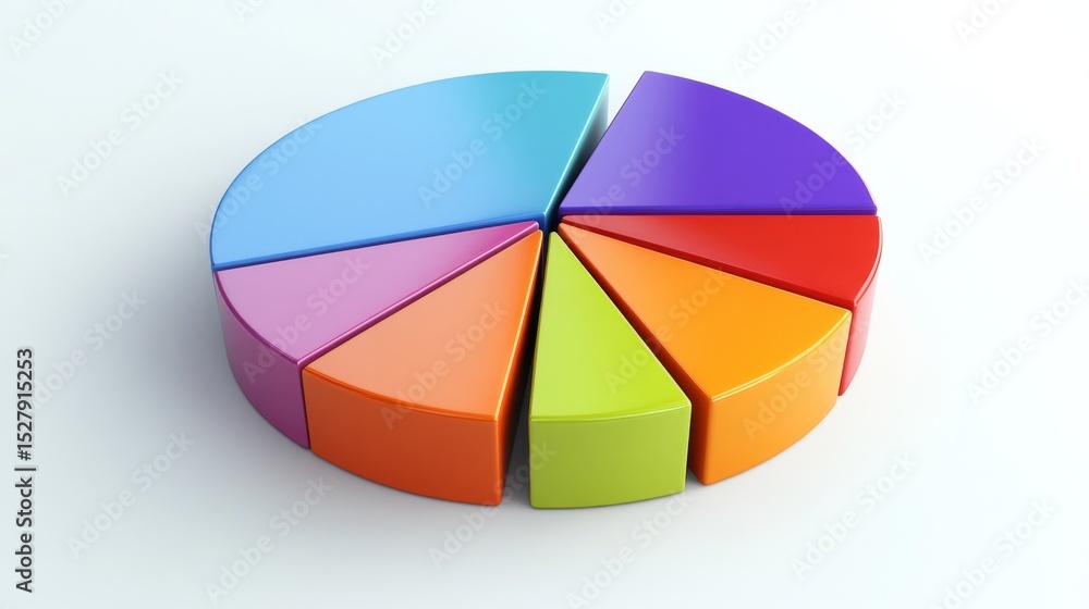 Obraz premium A top-down view of a D pie chart, emphasizing the varying sizes of segments representing sales data, set against a smooth white background for clarity.