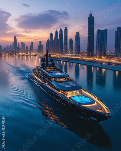 Big luxury yacht at sunset