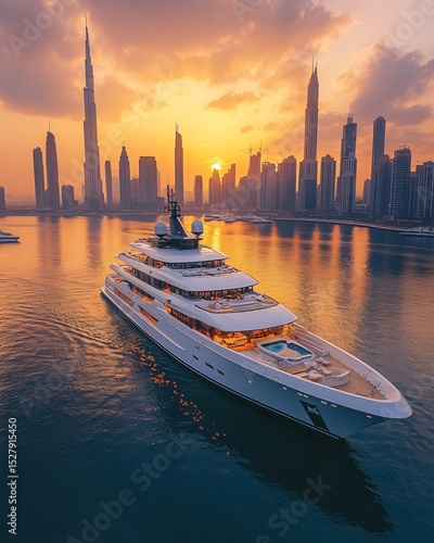 Big luxury yacht at sunset