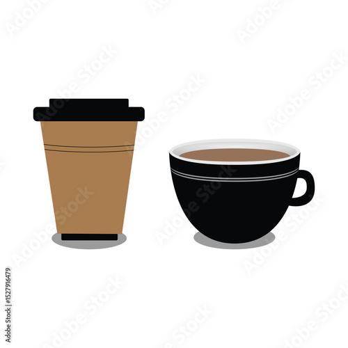 Plastic Coffee Cup and Ceramic Tea Cup Vector Design