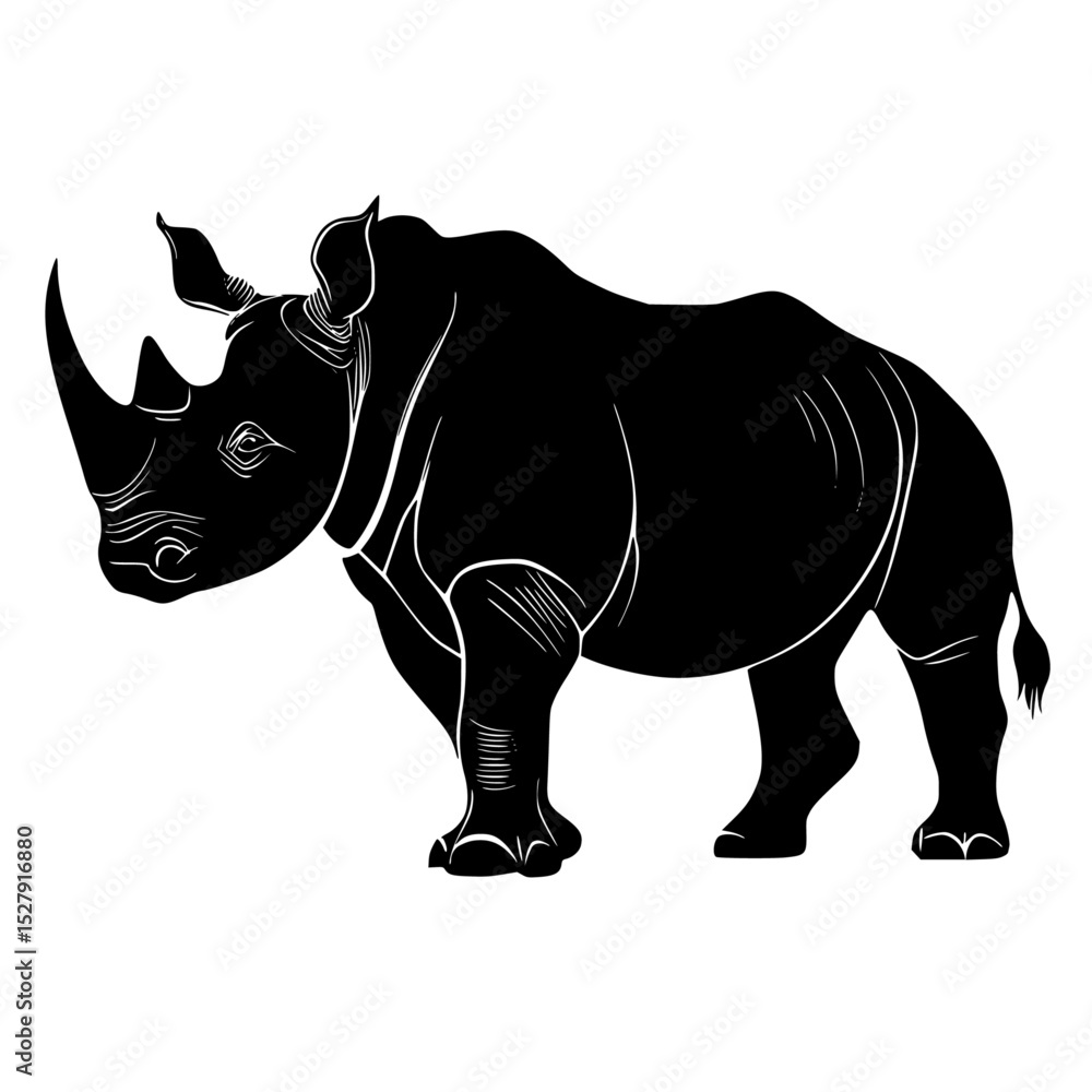Fototapeta premium a black silhouette of a rhino on a white background illustration black, illustration, image, silhouette 