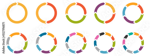 Circle arrow for infographic. Colorful diagram circles showing progression with direction arrows for visualizing workflow and process flow. Stock Vector