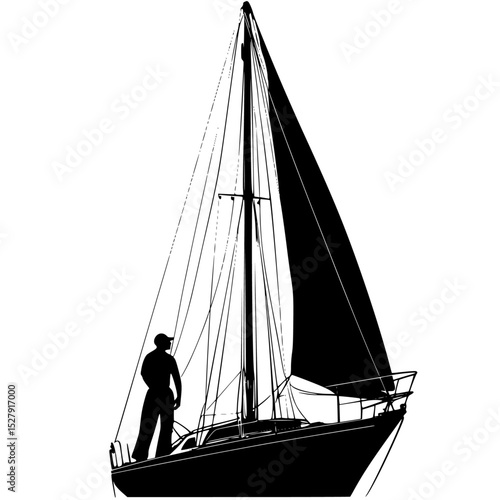 black silhouette of a man standing on a sailboat black, boat, man, sail, sailboat, silhouette, stand 