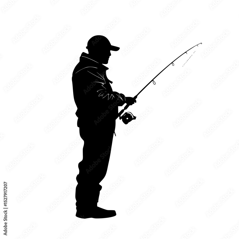 Fototapeta premium a black silhouette of a fisherman with a fishing rod black, fish, fisherman, fishing rod, man, silhouette