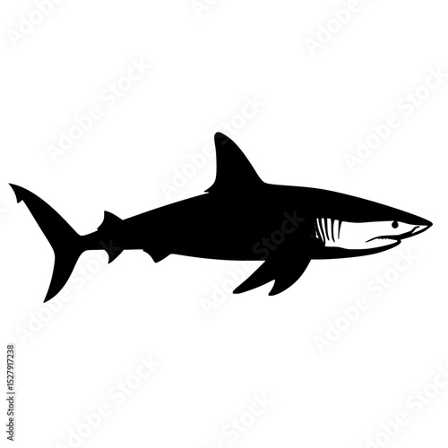a silhouette of a shark in black and white black, fish, icon, shark, silhouette, white