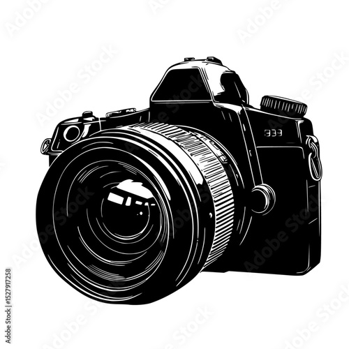 a black and white drawing of a camera black, camera, drawing, illustration 