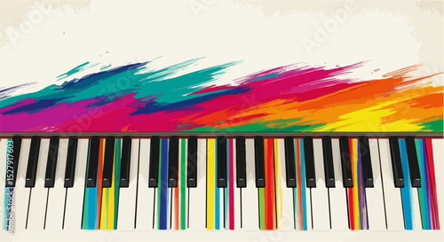  Colorful Piano Keys with Abstract Paint Streaks – Vibrant Music Art
