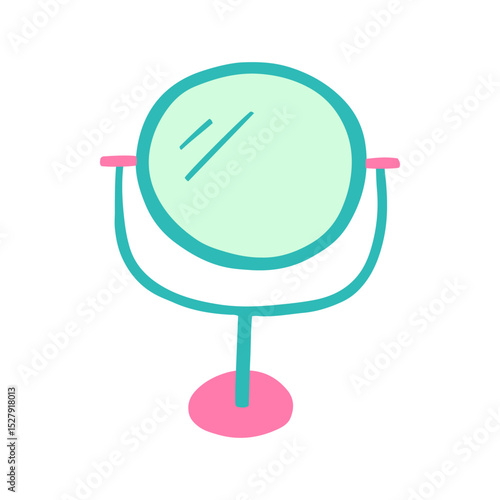 Cute mirror on a stand. Vector hand drawn illustration in cartoon style