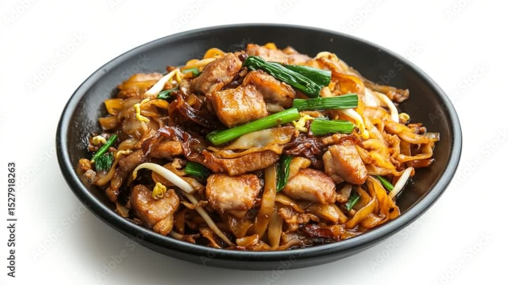 Delicious Char Kway Teow: A Tempting Close-Up of Malaysian Stir-Fried Noodles with Pork Delicious Char Kway Teow: A Tempting Close-Up of Malaysian Stir-Fried Noodles with Pork