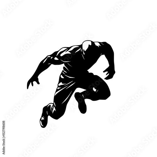 a black silhouette of a football player running with a ball ball, basketball player, black, football player, man, rugby player, run, run with, silhouette , Generative art.