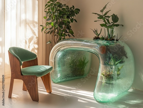 Inflatable Silicone Desk with Jade Chair