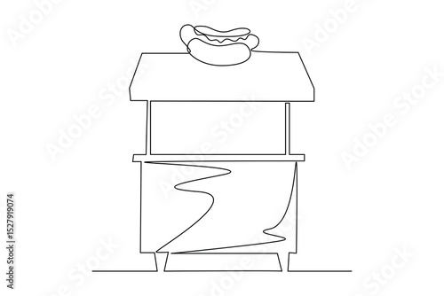 Continuous one line drawing of food street hotdog stand. Food corner minimalist concept. Food and drink.