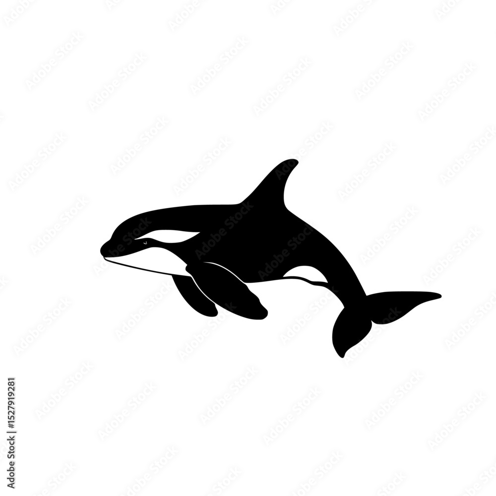 Fototapeta premium a black and white silhouette of a killer whale jumping out of the water black, icon, logo, silhouette, water