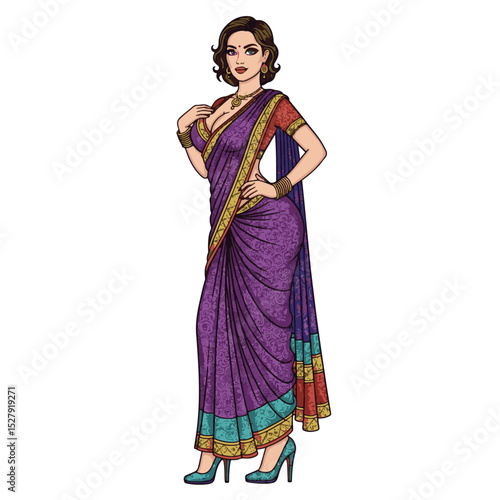 Elegant woman wearing vibrant traditional sari showcasing cultural beauty and grace