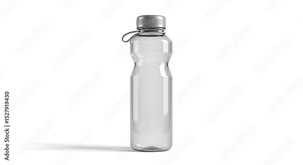 Detailed water bottle mockup featuring a translucent finish and modern design on an isolated white backdrop. Detailed water bottle mockup featuring a translucent finish and modern design on an isolated white backdrop.